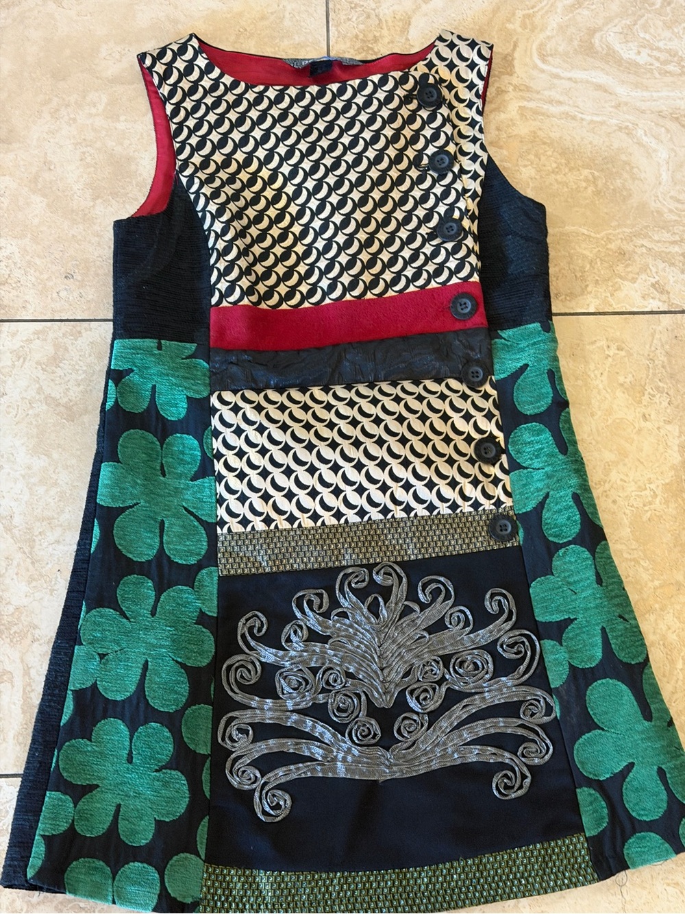 DESIGUAL Women's Multicolor Dress Size 44 Designer Style Tapestry Black Green 12